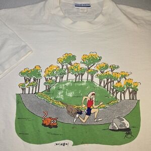 Vtg 90s David Smith "Frustrated" Embroidered Graphic Tee Single Stitch White L